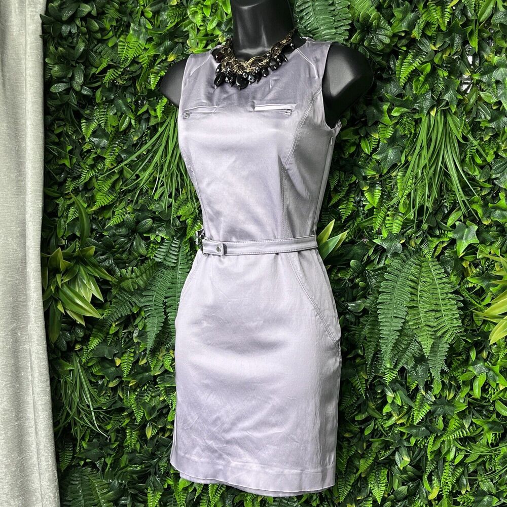 GUESS BY MARCIANO Dress Women 00 Purple Zip Detail Belted Round Neck 2032